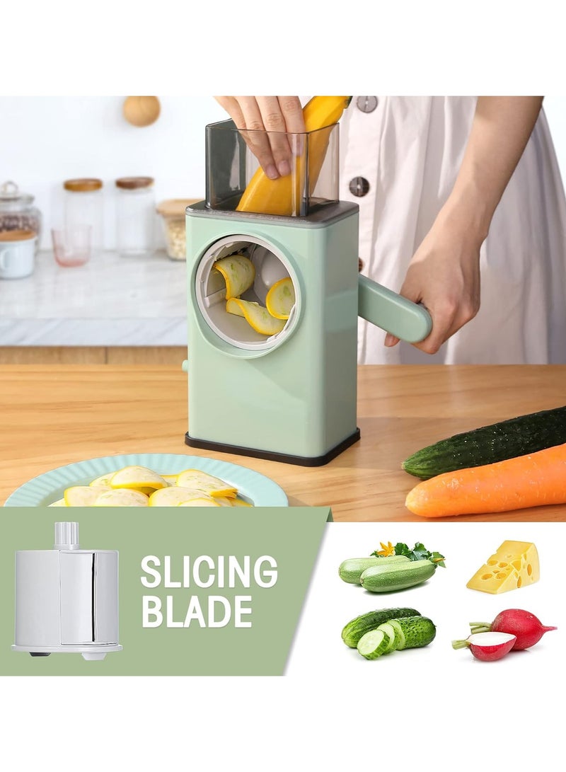 Upgraded Rotary Cheese Grater with Handle Heavy Duty Storm Slicer Grater for Kitchen Vegetable Slicer Mandoline with 3 Interchangeable Blades Large Feed Port Strong Suction