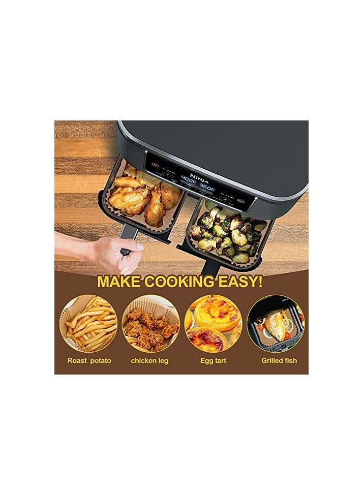Air Fryer 100 Pcs Rectangular Paper Liners Disposable for Dual Air Fryer with 2 Baskets 8 Qt/7 Liter and above