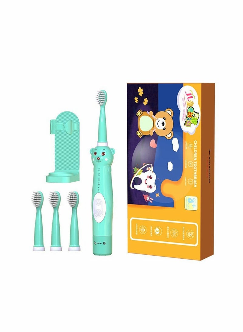 Cute Bear Sonic Electric Toothbrush for Kids Age 3-12 Rechargeable with 5 Modes 30s Reminder 2 Min Timer 4 Brush Heads Fun Oral Care