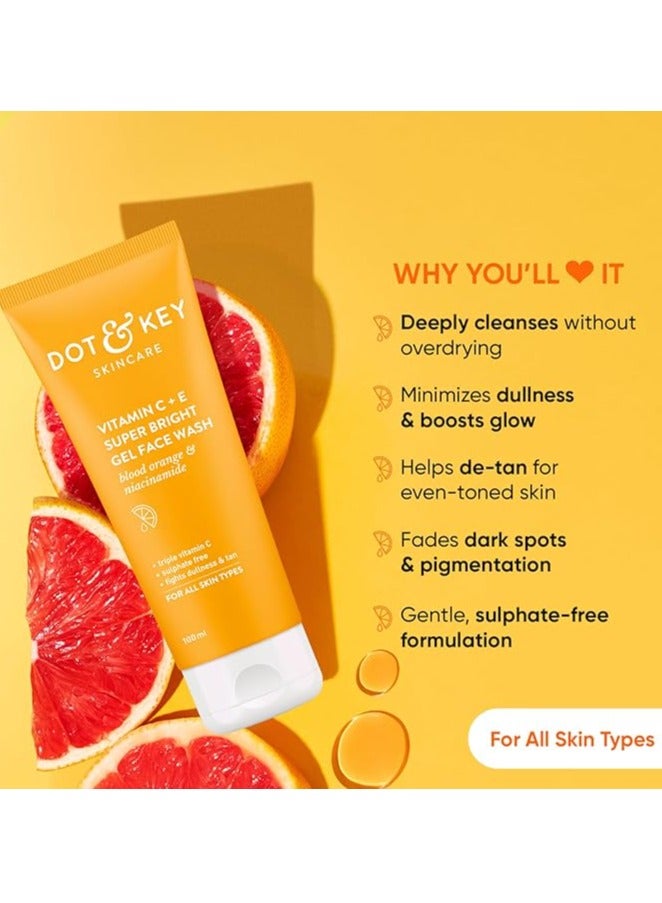 Dot & Key Vitamin C + E Super Bright Gel Face Wash Combo (Pack of 2, 100gm each) | For Glowing And Brightening Skin | All Skin Types|With Triple Vitamin C, Fades Dark Spots & Pigmentation