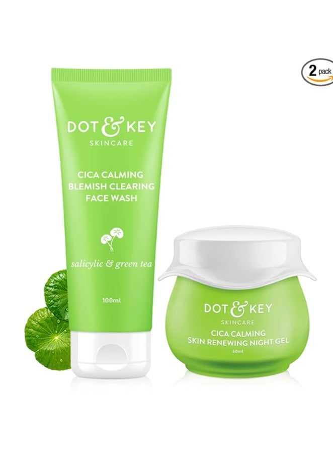 Dot & Key Cica Niacinamide Skincare Combo | Night Gel 60 ml, Face Wash 100ml | For Oily & Acne Prone Skin | For Women & Men