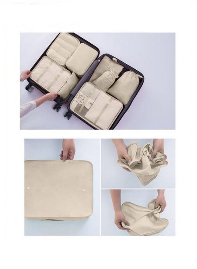 Travel Organizer Bags Set,9-Piece Packing Cubes Set With Foldable Toiletry Bag,Portable Travel Packing Pouches For Man And Women Travel,Beige