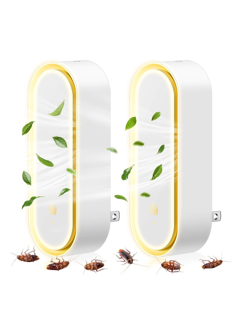 Ultrasonic Pest Repeller with Night Light - Indoor Electronic Insect Control for Cockroaches, Spiders, Mosquitoes, and Ants - Plug-In for Home and Kitchen (2 Pack, Compliant with European Regulations)