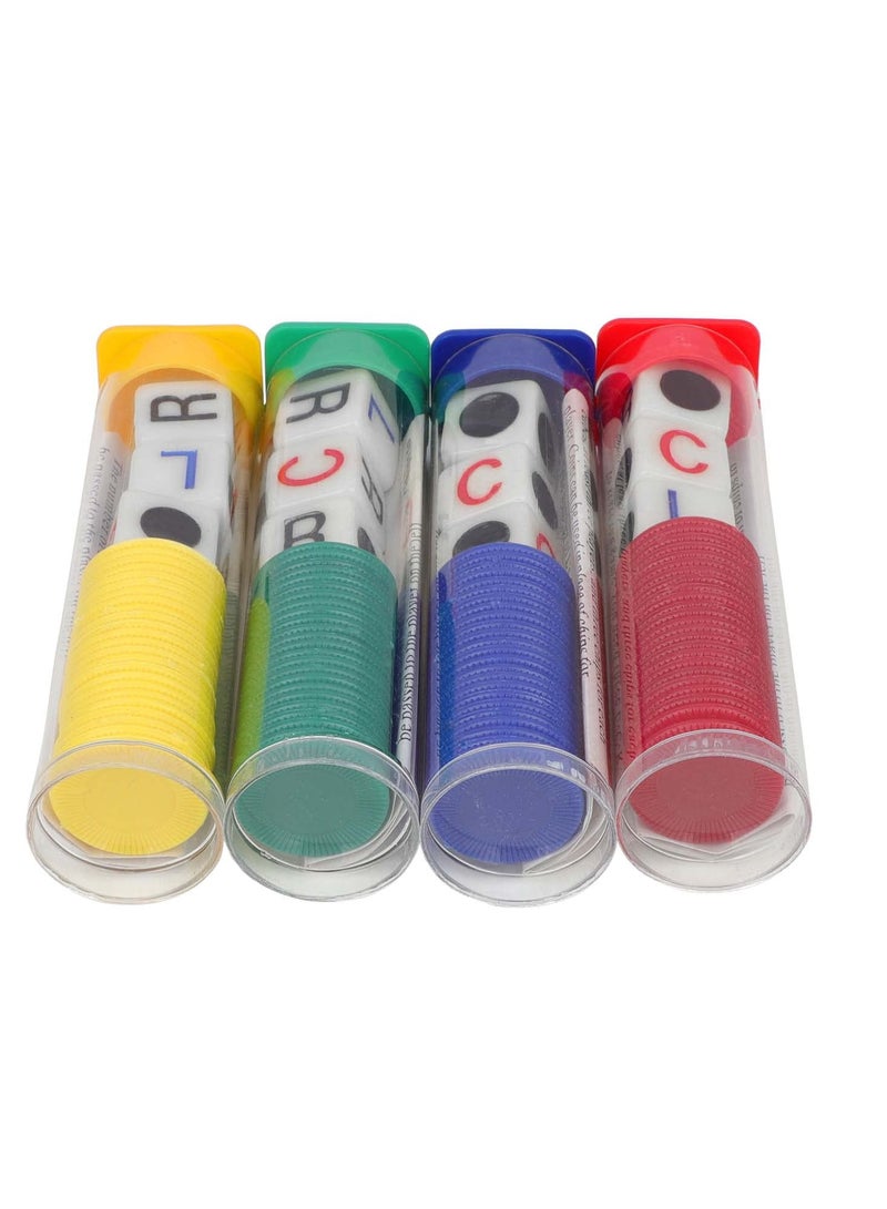 Interactive Game Dice Set with 4 Colorful Tubes and Plastic Counters for Fun LCR Dice Games for Kids and Adults