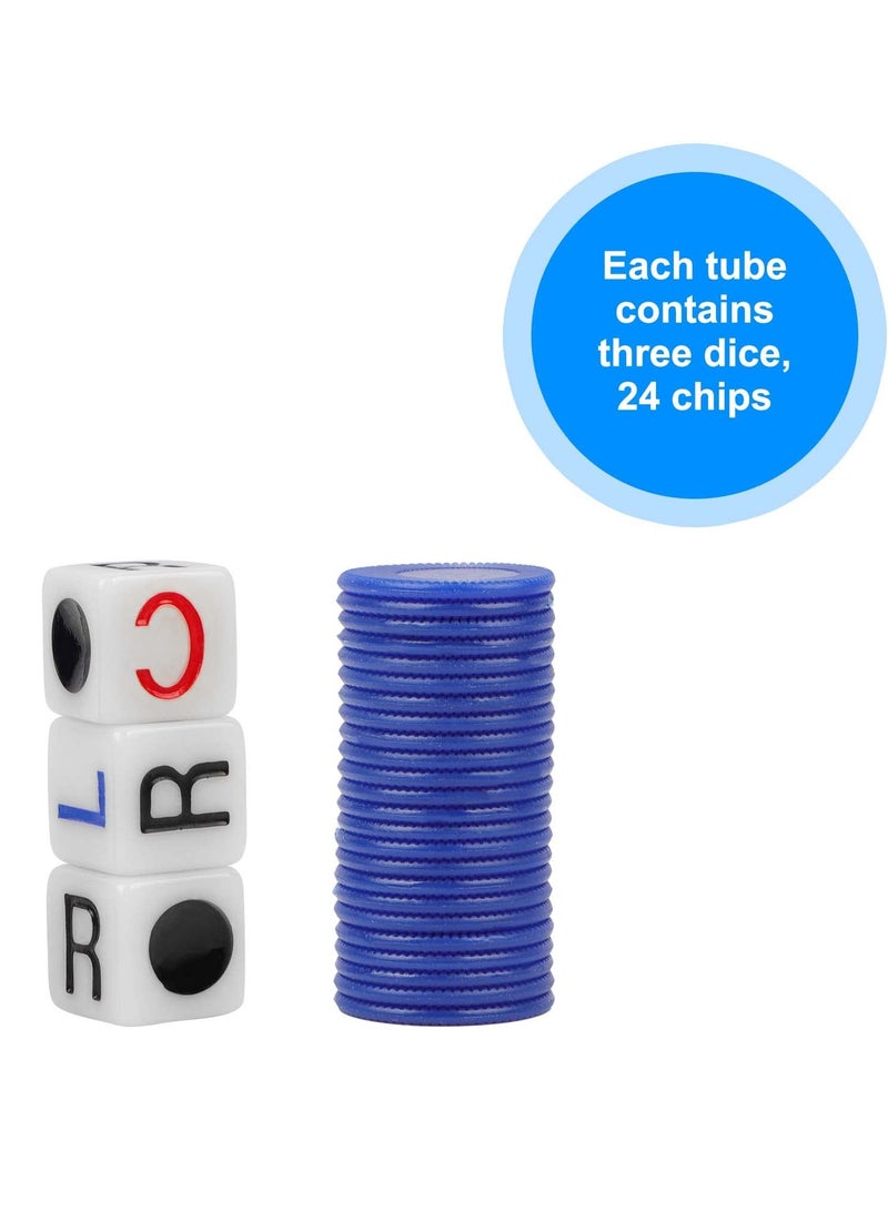 Interactive Game Dice Set with 4 Colorful Tubes and Plastic Counters for Fun LCR Dice Games for Kids and Adults