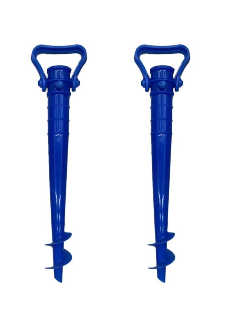 2PCS Adjustable Beach Umbrella Ground Anchor Spike Stretch Sand Stand Holder for Sun Beach Garden Patio Fishing Pole Blue