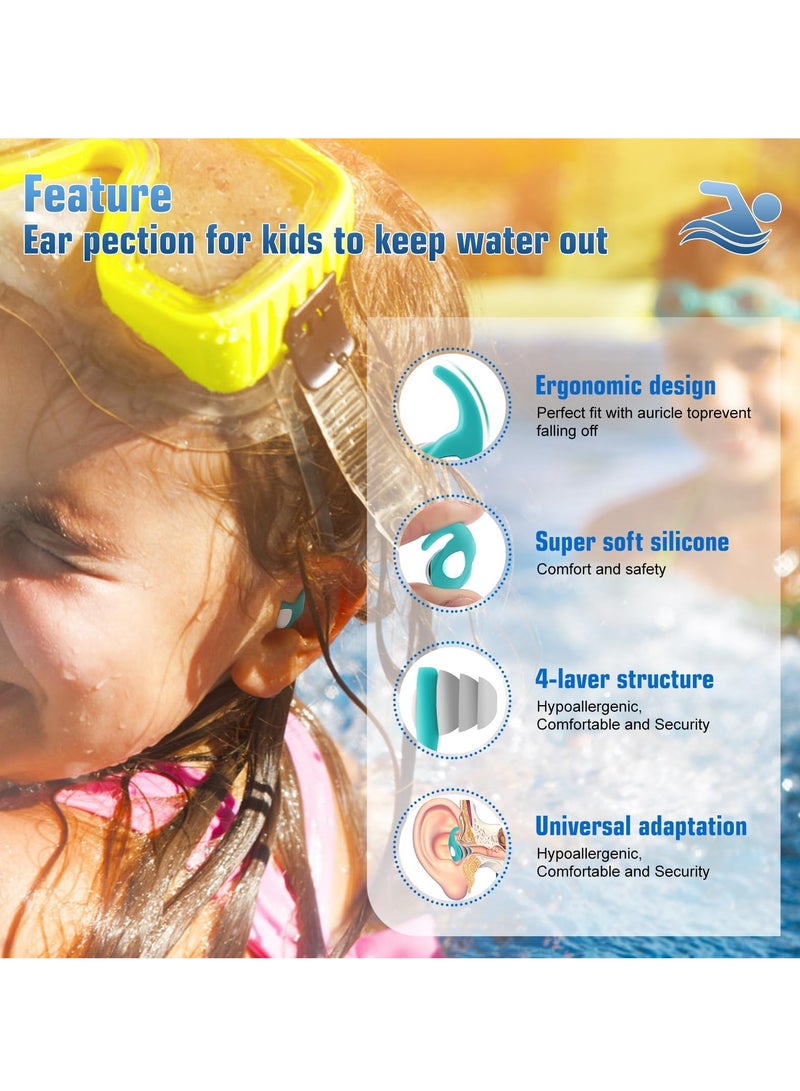 3 Pairs Swimming Earplugs for Kids, Soft Silicone Waterproof Swimming Earplugs, Kids' Reusable Swimming Earplugs for Swimming, Surfing, Diving, Showering for Kids Aged 5~12 Years