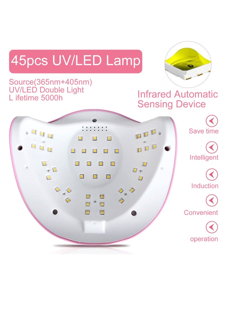 UV LED Nail Lamp180W UV Light Nail Dryer for Nails Gel Polish with 45 Lamp Beads 4 Timer Setting LCD Touch Display Screen Auto Sensor Professional Nail Light UV Nail Lamp for Gel Nails