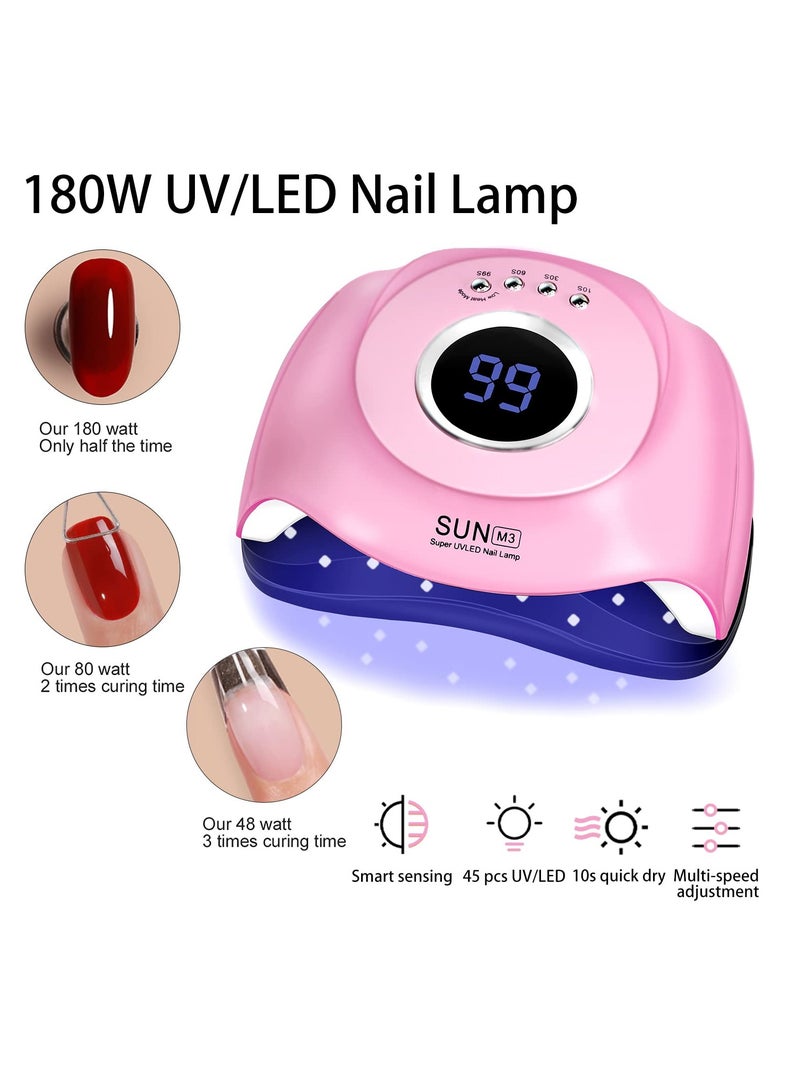 UV LED Nail Lamp180W UV Light Nail Dryer for Nails Gel Polish with 45 Lamp Beads 4 Timer Setting LCD Touch Display Screen Auto Sensor Professional Nail Light UV Nail Lamp for Gel Nails