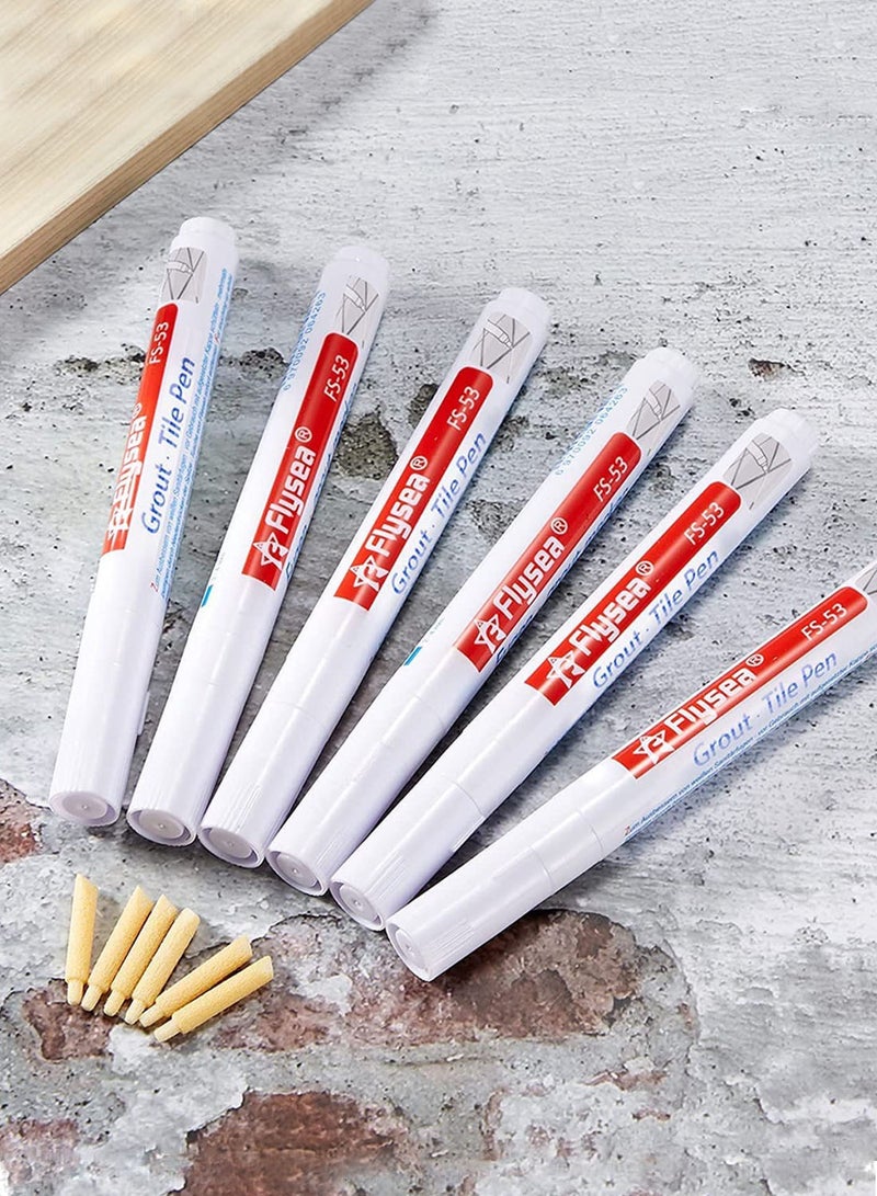 6 Pack Tile Grout Repair Marker Pen for Restoring Wall and Floor Grout in Bathrooms and Kitchens - White Color