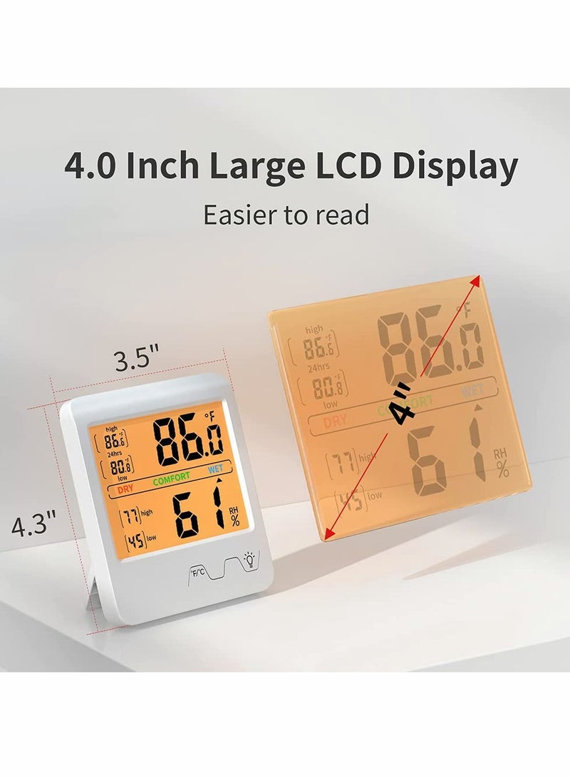 Backlight Screen Hygrometer Indoor Thermometer Temperature and Humidity Room Thermometer Humidity Gauge Indicator for Home Office Greenhouse Cellar Babyroom