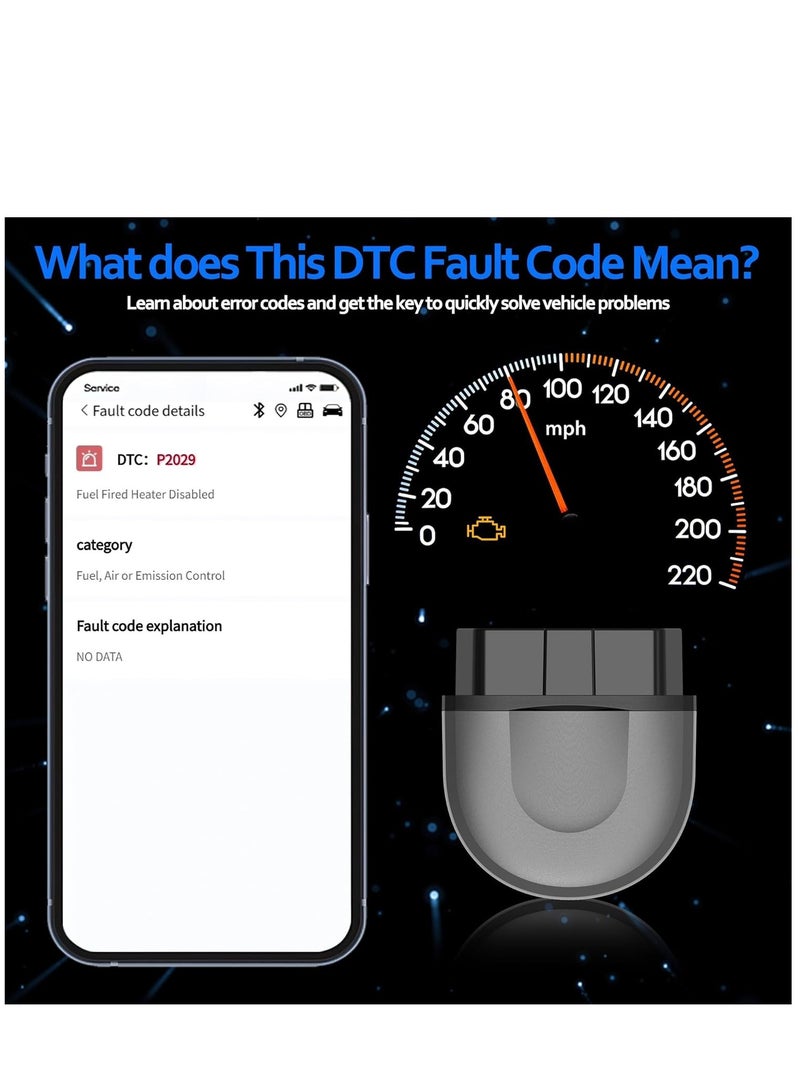 OBD2 Bluetooth Car Scanner Adapter Wireless OBD II Diagnostic Scan Tools for iPhone Android Enhanced Vehicle Code Readers with All System Scan Live Data Freeze Frame Performance Test