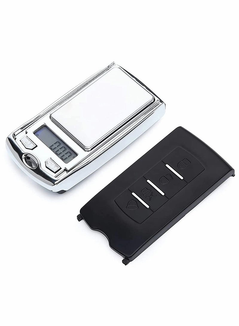 200 G 001G Mini Digital Pocket Scale Precision Mini Portable Gram Scale with Ring Keychain MultiFunction Car Key Shape Electronic Scale for Jewelry Food (Silver)