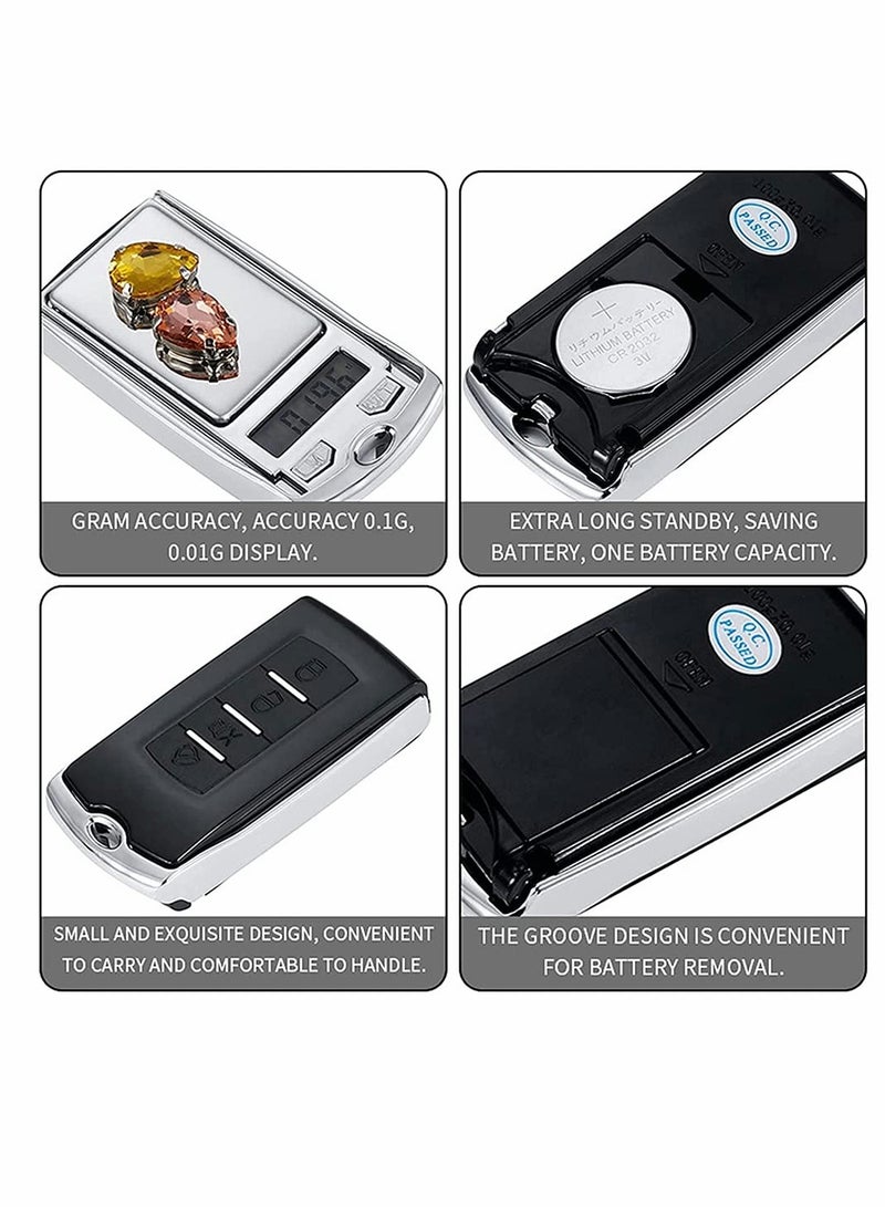 200 G 001G Mini Digital Pocket Scale Precision Mini Portable Gram Scale with Ring Keychain MultiFunction Car Key Shape Electronic Scale for Jewelry Food (Silver)