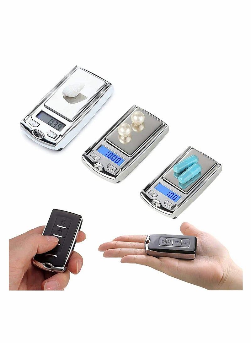 200 G 001G Mini Digital Pocket Scale Precision Mini Portable Gram Scale with Ring Keychain MultiFunction Car Key Shape Electronic Scale for Jewelry Food (Silver)