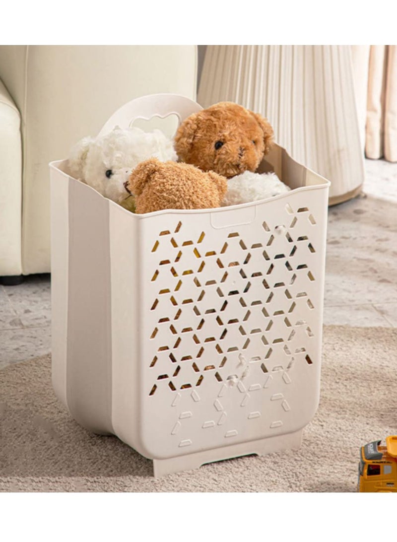 Collapsible Laundry Basket  Plastic Foldable Pop Up Laundry Hamper with Carry Handle Space  Laundry Hamper Waterproof Dirty Clothes Organizer Wastebasket  White