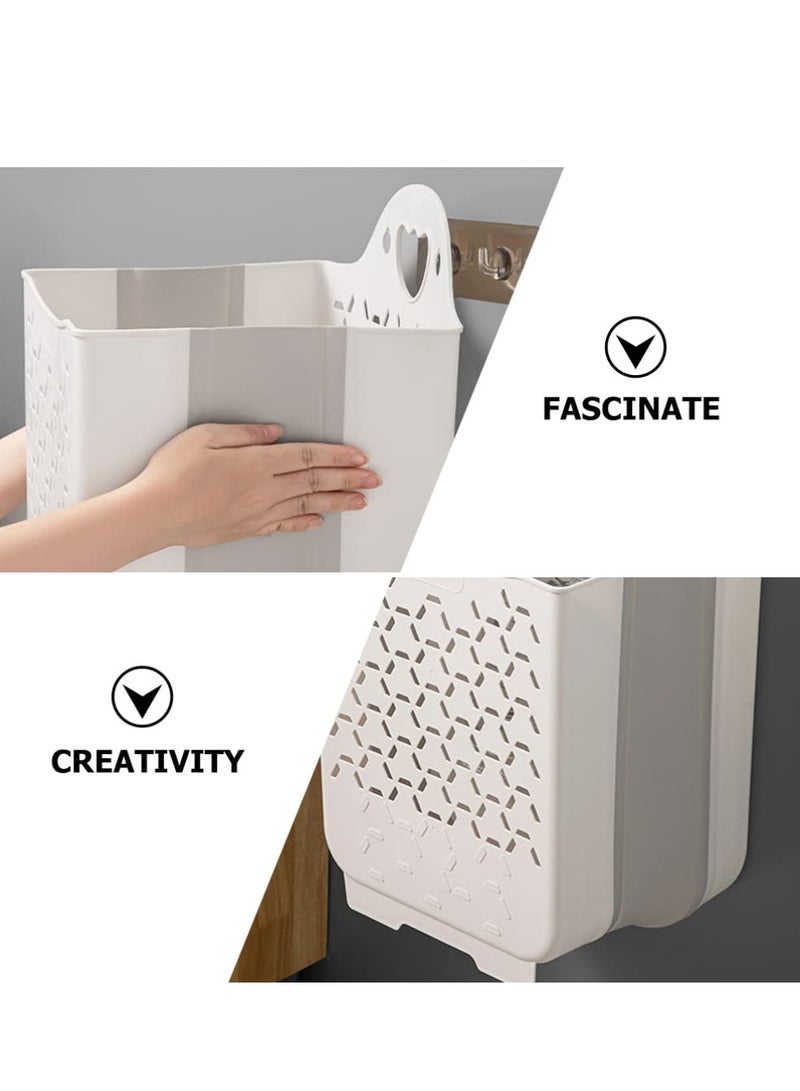 Collapsible Laundry Basket  Plastic Foldable Pop Up Laundry Hamper with Carry Handle Space  Laundry Hamper Waterproof Dirty Clothes Organizer Wastebasket  White