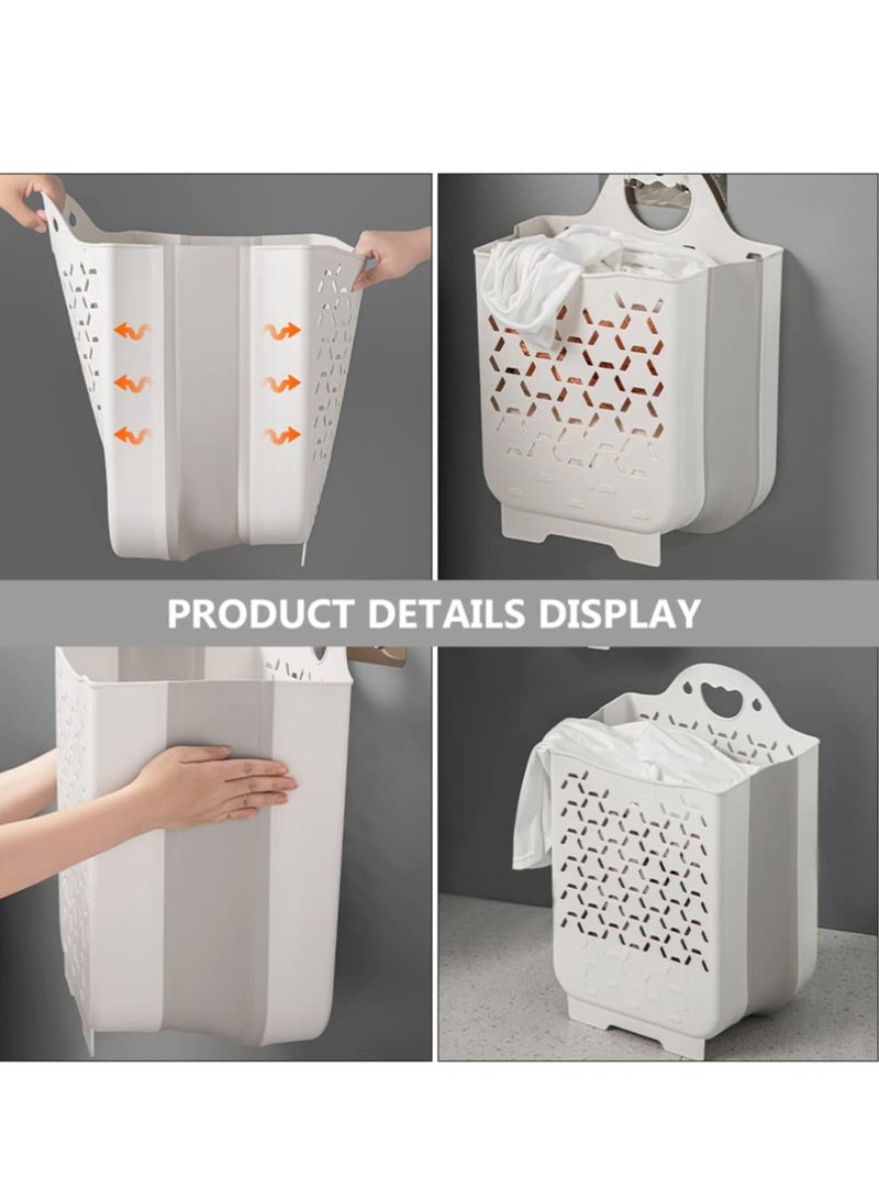 Collapsible Laundry Basket  Plastic Foldable Pop Up Laundry Hamper with Carry Handle Space  Laundry Hamper Waterproof Dirty Clothes Organizer Wastebasket  White