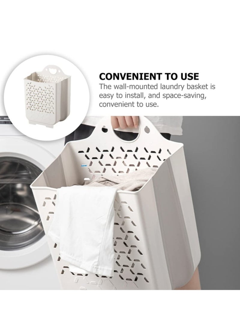 Collapsible Laundry Basket  Plastic Foldable Pop Up Laundry Hamper with Carry Handle Space  Laundry Hamper Waterproof Dirty Clothes Organizer Wastebasket  White