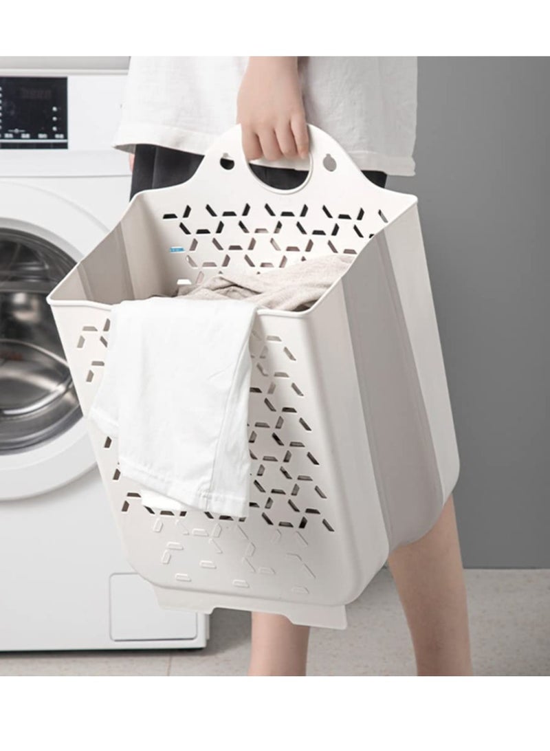 Collapsible Laundry Basket  Plastic Foldable Pop Up Laundry Hamper with Carry Handle Space  Laundry Hamper Waterproof Dirty Clothes Organizer Wastebasket  White