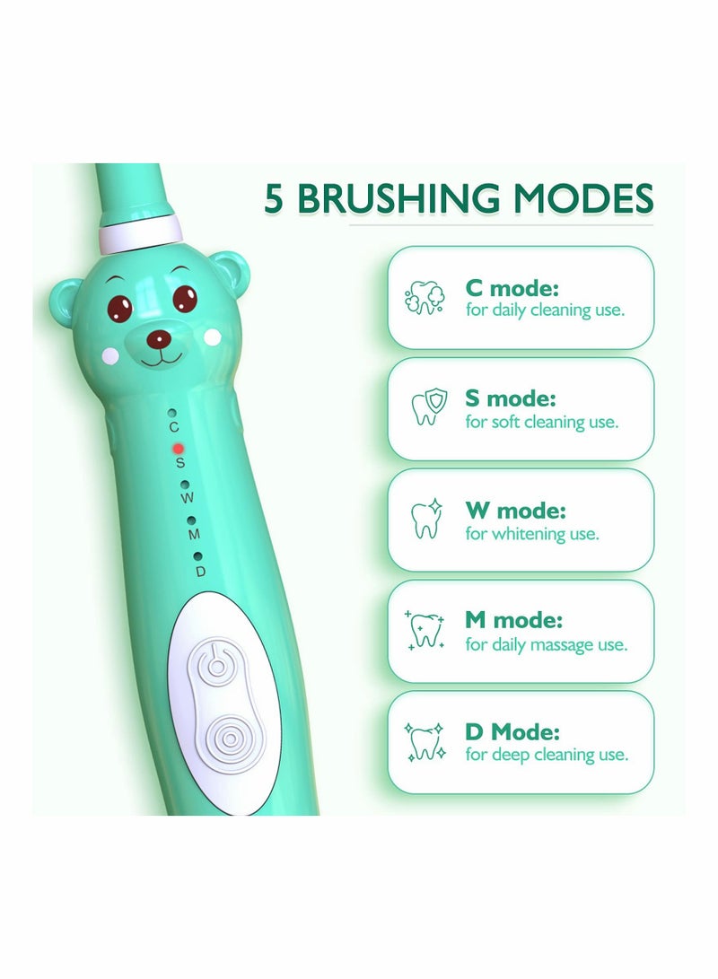 Kids Sonic Electric Toothbrush Adroable Bear Design with 2 Min Timer 5 Modes Rechargeable for Boys and Girls Age 3-12 Suitable Gift for Oral Care