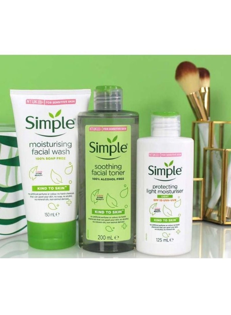 Simple Moisturising Face Wash + Soothing Toner + Protecting Light Moisturizer