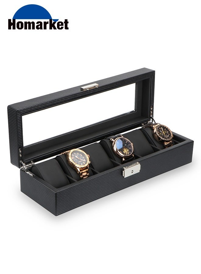 Watch Box for Men - 6 Slot Luxury Carbon Fiber Watch Case, Watch Holder for Men wit Metal Accents & Sturdy Hinges - Modern & Masculine Watch Display Case