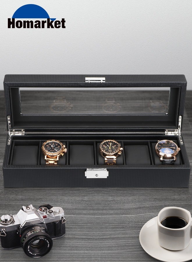 Watch Box for Men - 6 Slot Luxury Carbon Fiber Watch Case, Watch Holder for Men wit Metal Accents & Sturdy Hinges - Modern & Masculine Watch Display Case