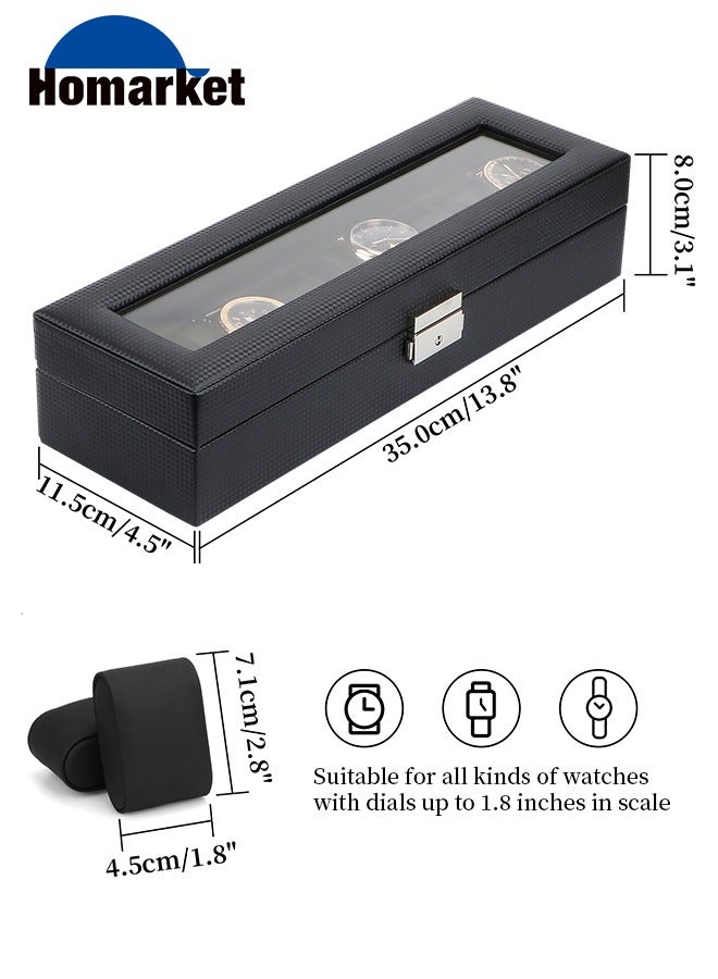 Watch Box for Men - 6 Slot Luxury Carbon Fiber Watch Case, Watch Holder for Men wit Metal Accents & Sturdy Hinges - Modern & Masculine Watch Display Case