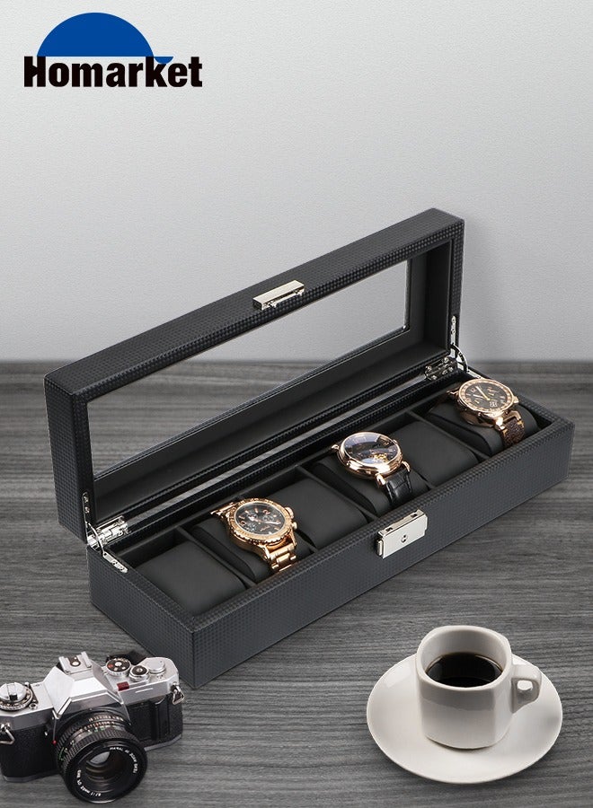 Watch Box for Men - 6 Slot Luxury Carbon Fiber Watch Case, Watch Holder for Men wit Metal Accents & Sturdy Hinges - Modern & Masculine Watch Display Case