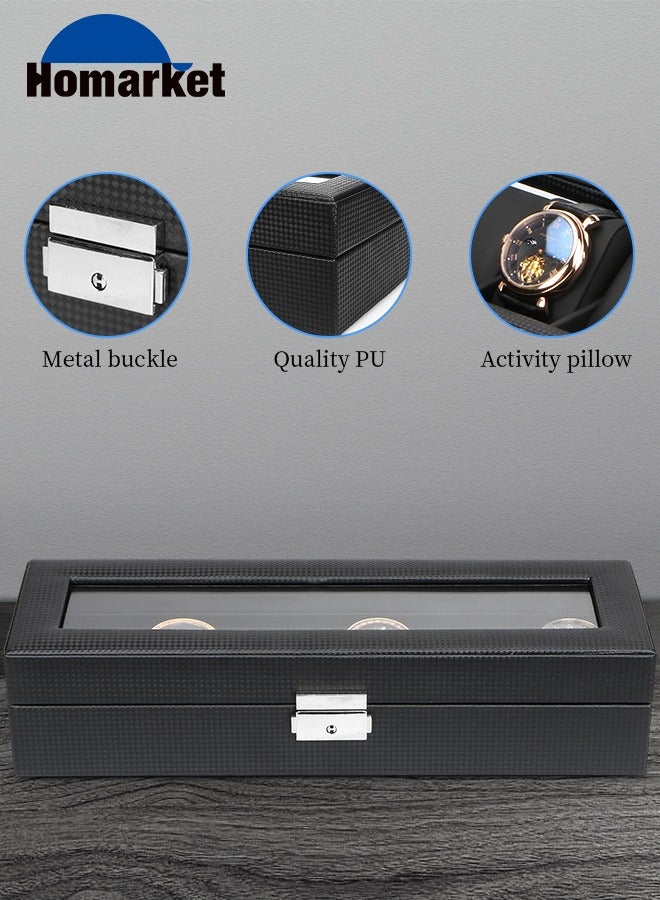 Watch Box for Men - 6 Slot Luxury Carbon Fiber Watch Case, Watch Holder for Men wit Metal Accents & Sturdy Hinges - Modern & Masculine Watch Display Case