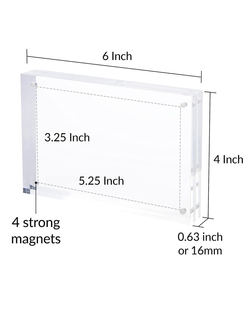 Magnetic Acrylic Picture Photo Frame 4x6 inches (3 Pack), Clear Glass Like, Double Sided Frameless Desktop Floating Display, Free Standing, Easy to Change