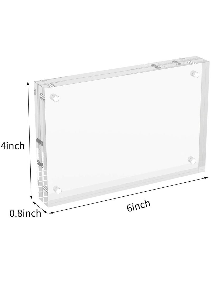 Magnetic Acrylic Picture Photo Frame 4x6 inches (3 Pack), Clear Glass Like, Double Sided Frameless Desktop Floating Display, Free Standing, Easy to Change