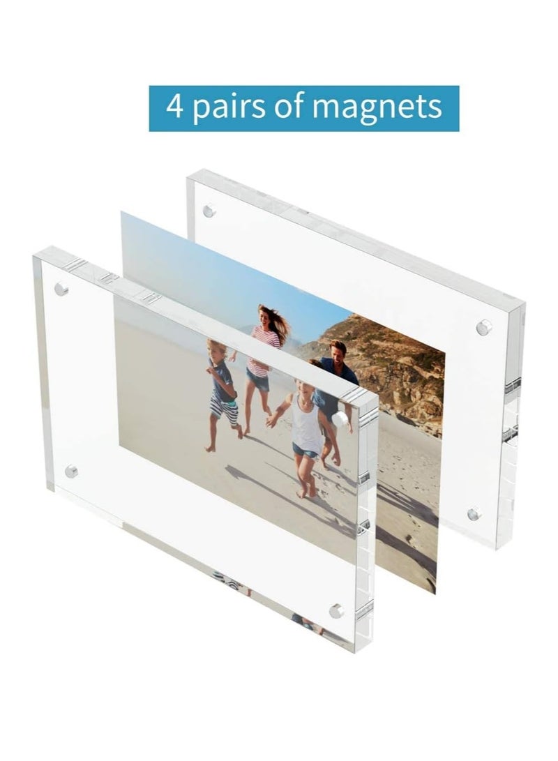 Magnetic Acrylic Picture Photo Frame 4x6 inches (3 Pack), Clear Glass Like, Double Sided Frameless Desktop Floating Display, Free Standing, Easy to Change