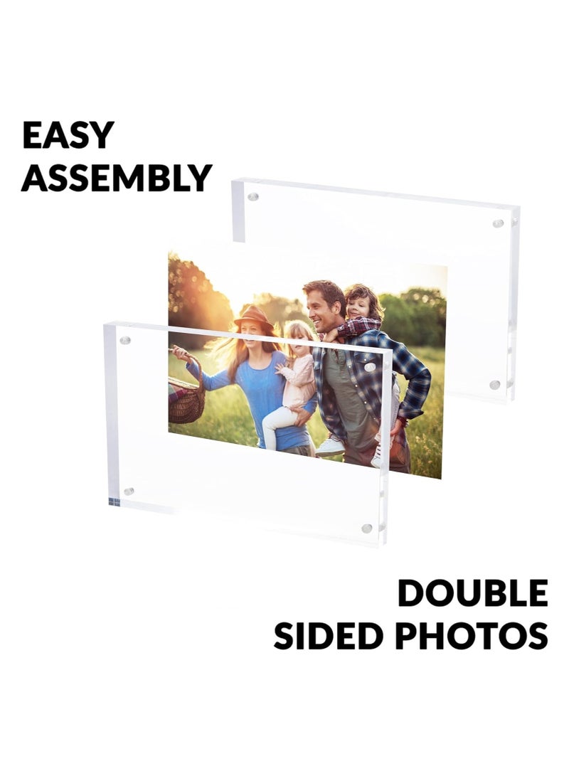 Magnetic Acrylic Picture Photo Frame 4x6 inches (3 Pack), Clear Glass Like, Double Sided Frameless Desktop Floating Display, Free Standing, Easy to Change