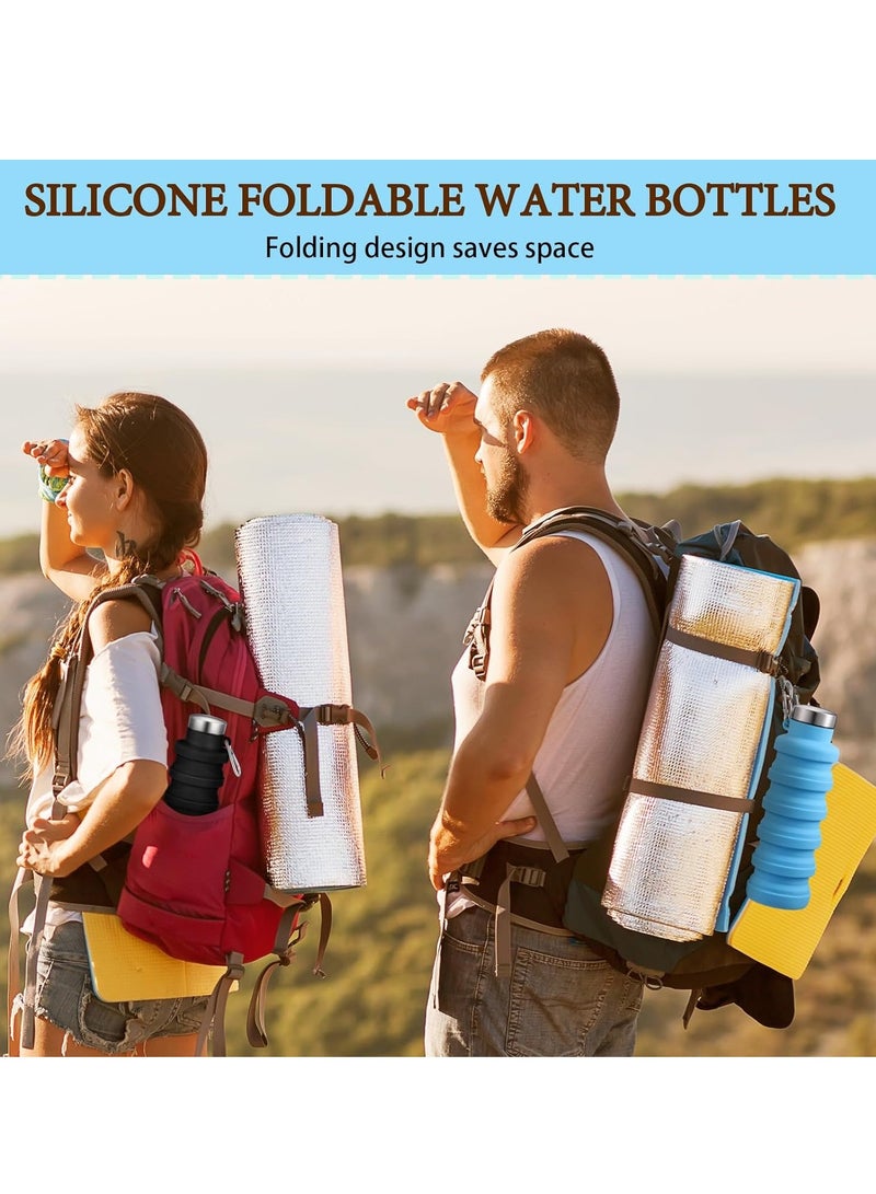 2Pcs Collapsible Water Bottles, Food-Grade BPA-Free Silicone Travel Bottles, Lightweight Portable Water Bottle, Reusable Silicone Water Bottle, for Camping Hiking Sport, 500ml Blue and Black