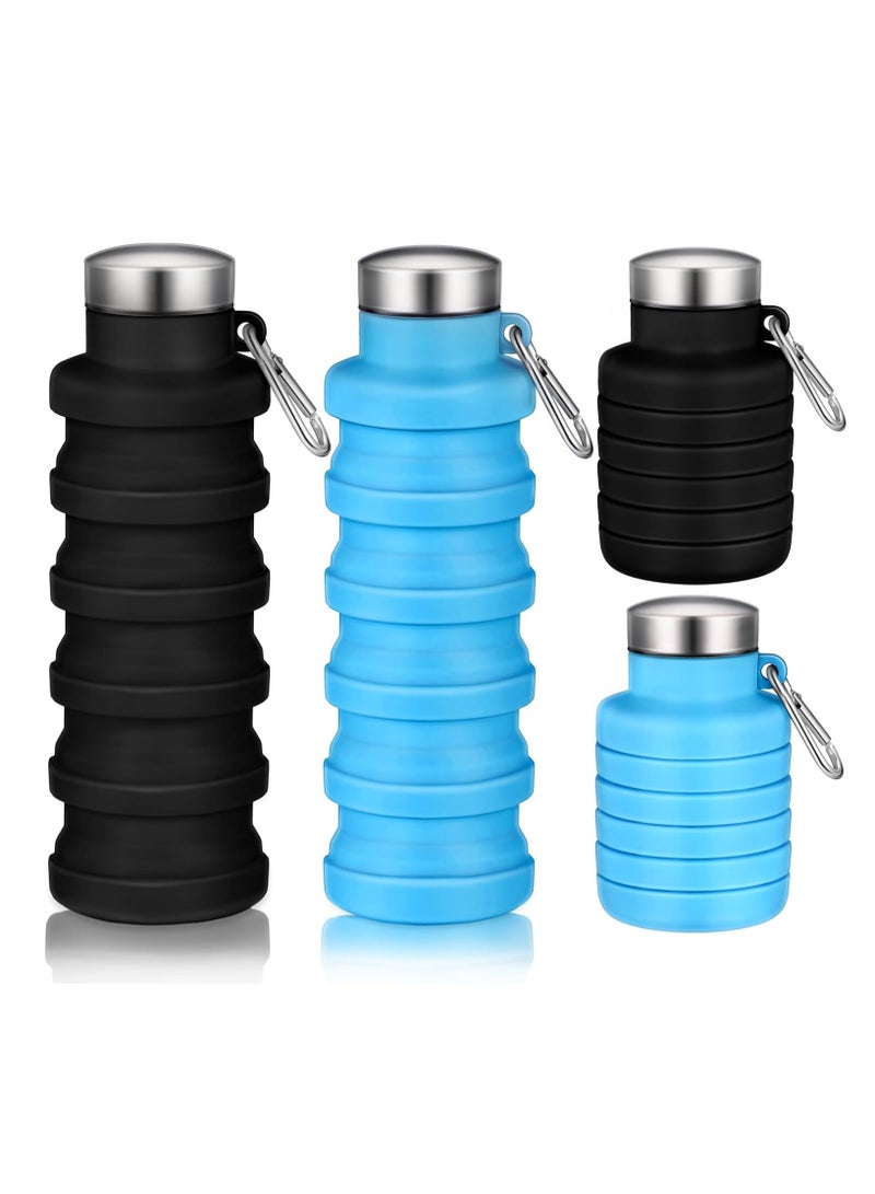 2Pcs Collapsible Water Bottles, Food-Grade BPA-Free Silicone Travel Bottles, Lightweight Portable Water Bottle, Reusable Silicone Water Bottle, for Camping Hiking Sport, 500ml Blue and Black