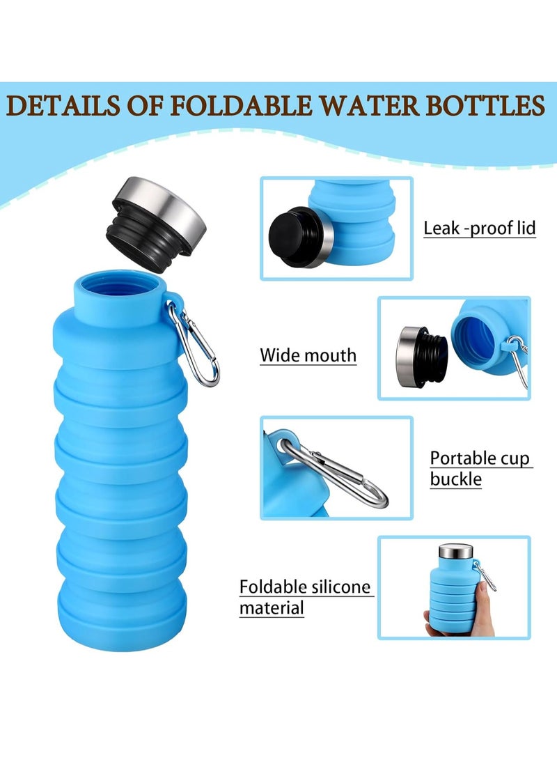 2Pcs Collapsible Water Bottles, Food-Grade BPA-Free Silicone Travel Bottles, Lightweight Portable Water Bottle, Reusable Silicone Water Bottle, for Camping Hiking Sport, 500ml Blue and Black