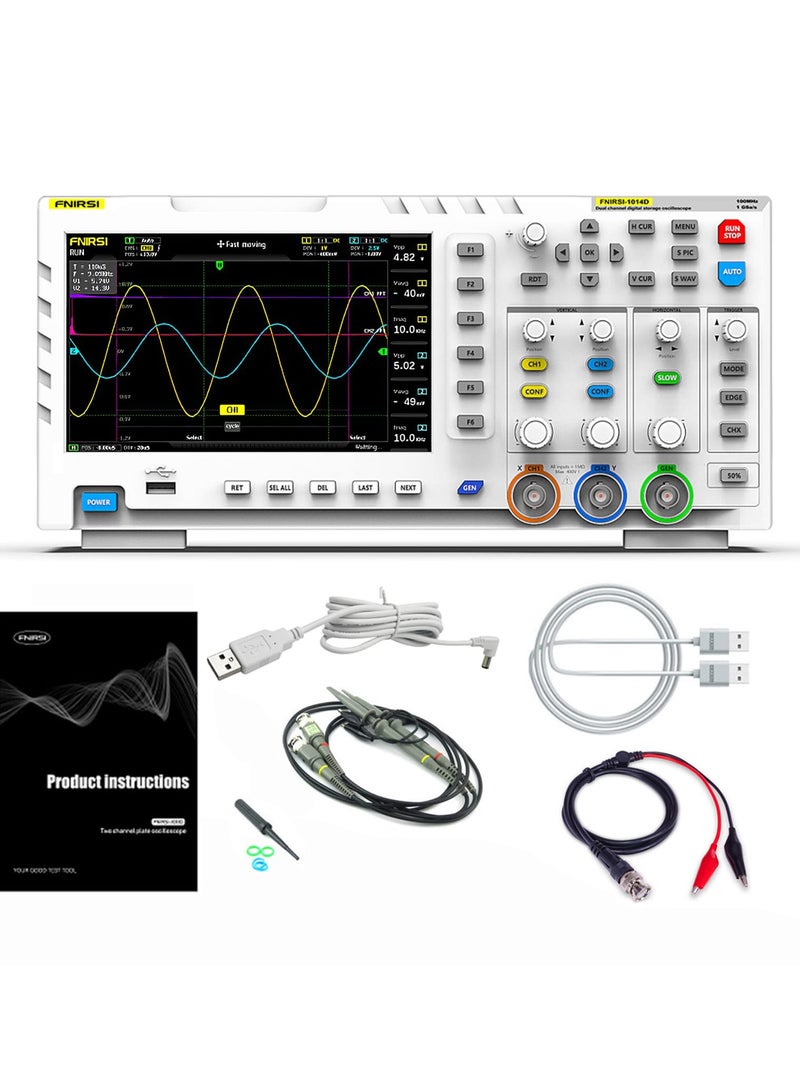 2 in 1 Digital Oscilloscope DDS Signal Generator Desktop Oscilloscope Capture Output Signal Function, 2 Channels 100Mhz Bandwidth 1GSa/s Sampling Rate Built-in 1GB Storage Space