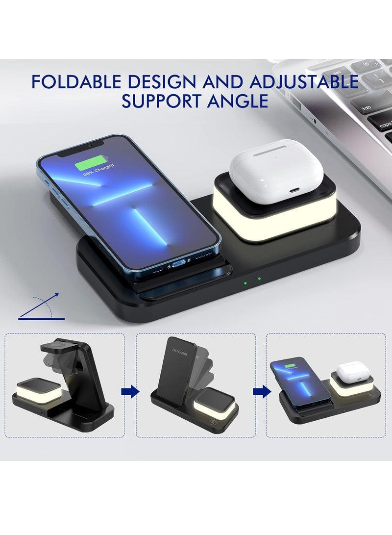 Wireless Charger for iPhone 15/14/13/Pro/Mini/Max/12/11/XS/XR/X/8/Samsung 3 in 1 Charging Station Dock Stand with Night Light for Apple iwatch 8/Ultra/7/SE/6/5/4/3/2