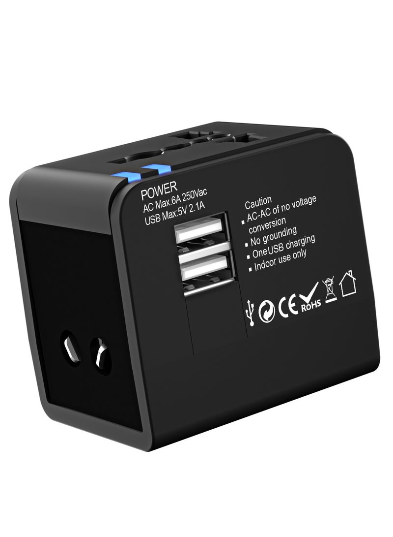 Universal Multi-Purpose Travel Adapter Socket with 2 USB Ports (2.1A), British Plug, Compact Mini Design