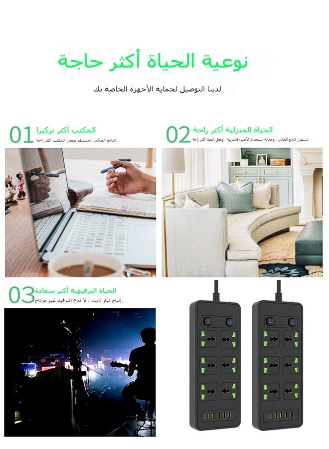 Multi-Plug Extension Socket with 4 USB Ports and 2 Type-C Ports  6 Outlets Power Adapter for Home, Office, and Kitchen