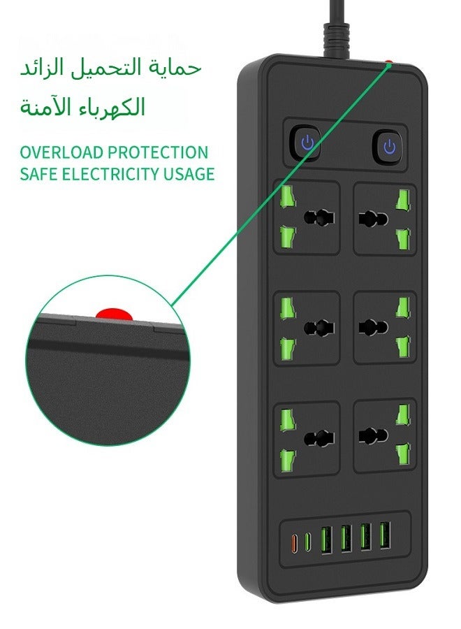 Multi-Plug Extension Socket with 4 USB Ports and 2 Type-C Ports  6 Outlets Power Adapter for Home, Office, and Kitchen