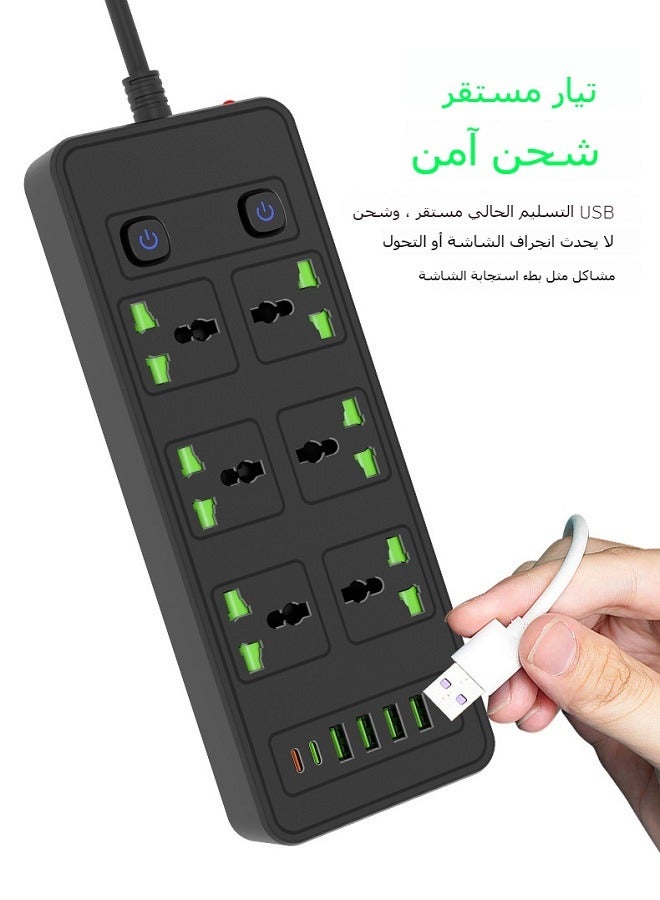 Multi-Plug Extension Socket with 4 USB Ports and 2 Type-C Ports  6 Outlets Power Adapter for Home, Office, and Kitchen