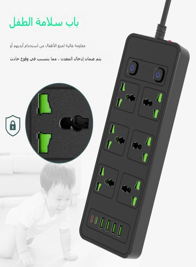 Multi-Plug Extension Socket with 4 USB Ports and 2 Type-C Ports  6 Outlets Power Adapter for Home, Office, and Kitchen