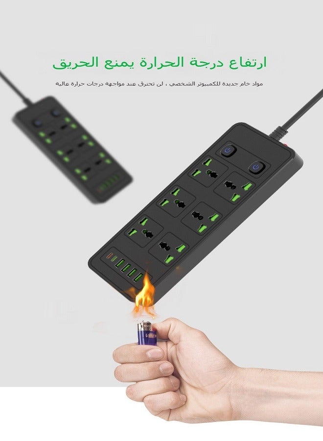 Multi-Plug Extension Socket with 4 USB Ports and 2 Type-C Ports  6 Outlets Power Adapter for Home, Office, and Kitchen