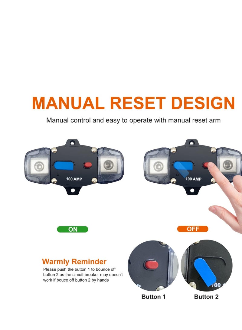 300A Circuit Breaker with Manual Reset Button, 12-48 Volt DC Self Recovery Inline Fuse Inverter for Automotive, RV, Marine, Boat