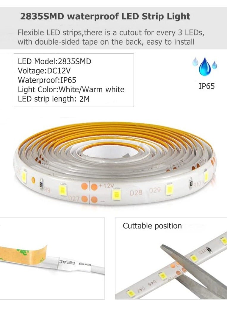 LED Under Cabinet Lighting Motion Sensor 98Ft Bed Stairs Wardrobe Lamp Tape Waterproof DC 12V Motion Activated LED Waterproof Closet Night Strip Light Warm White 3M