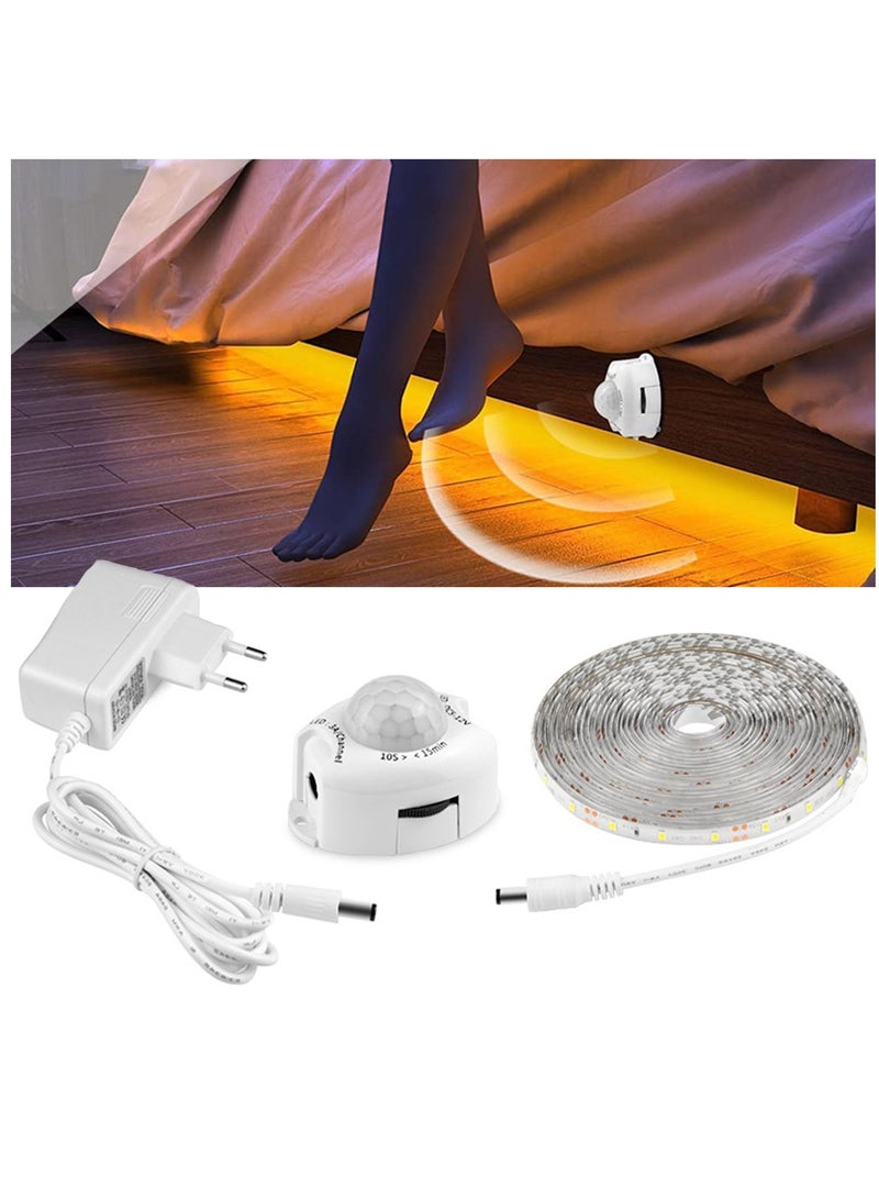 LED Under Cabinet Lighting Motion Sensor 98Ft Bed Stairs Wardrobe Lamp Tape Waterproof DC 12V Motion Activated LED Waterproof Closet Night Strip Light Warm White 3M