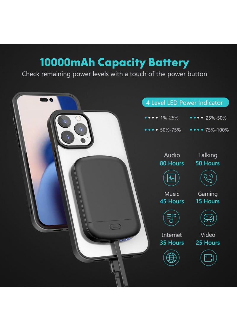 10000mah Wireless Magnetic Power Bank With Protection Case Cover For iPhone 14 Pro Black